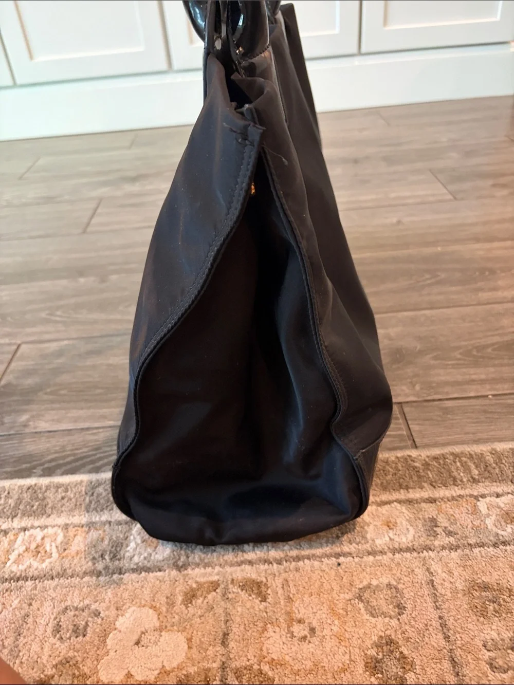 Tory Burch Ella Black Nylon Tote with Patent Logo
